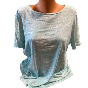 Talbots Women’s Plus Size 1X Blue and White Nautical Ribbed Short Sleeved Top